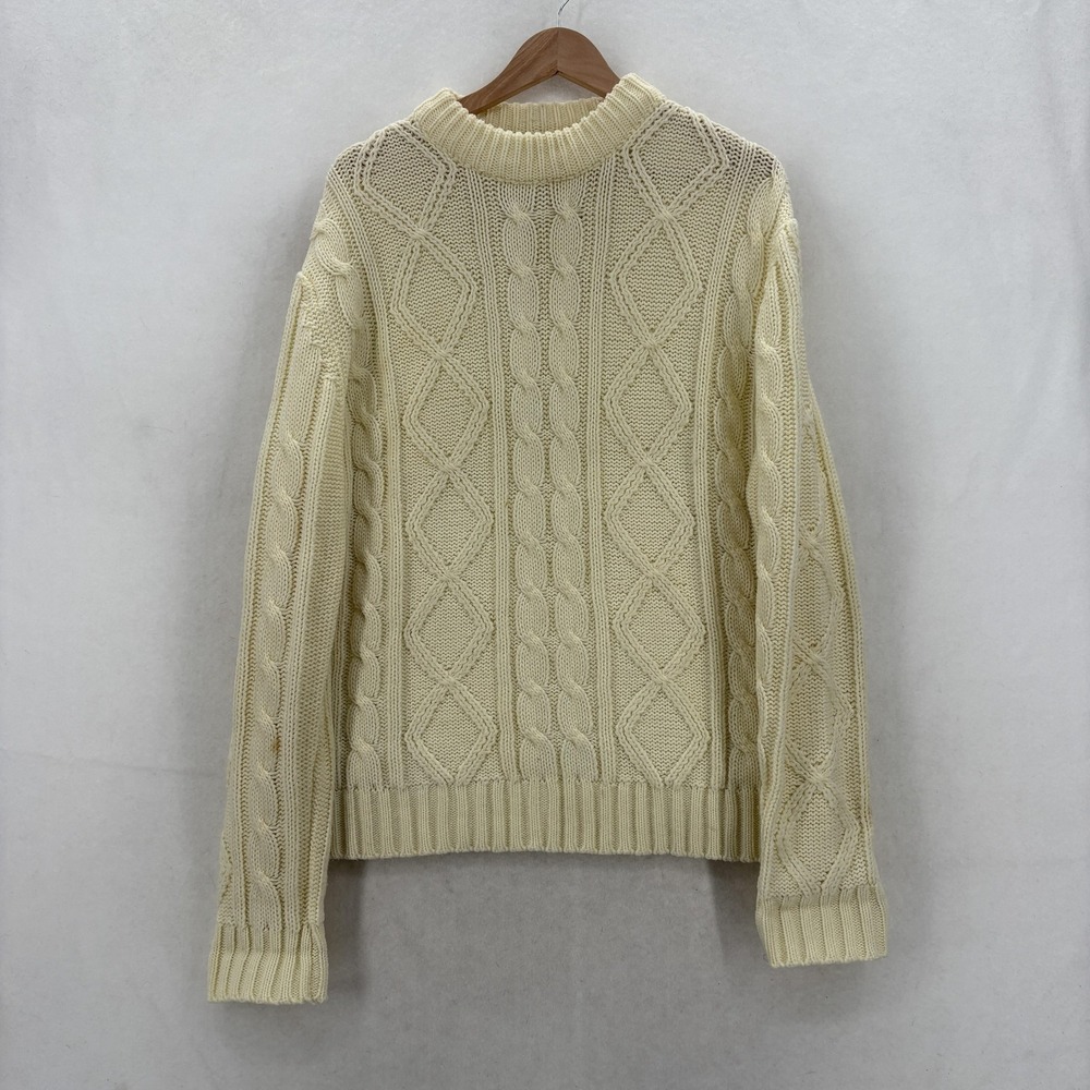 Vintage Kings Road Sweater Mens XL Beige Acrylic Mock Neck Cable Knit Pullover